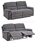 Hochwertiges 3-Sitzer Sofa mit praktischer Relax-Funktion, Federkern Funktionssofa verstellbar mit manueller Starthilfe zum Entspannen, 203 cm breit, mit Microfaserstoff in Grau bezogen | 16120