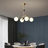HWORKS 4-Licht-Kugel-Deckenleuchte, halbbündige Montage, Sputnik-Kronleuchter, G9, goldfarbene Mid-Century-Leuchte, Glaskugel-Hängelampe, für Wohnzimmer, Esszimmer, Küche, Schlafzimmer, Dekor, Pend