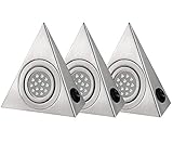 LED Unterbauleuchten Küchenleuchte mit Schalter 2W, Dreieck Unter Schrank Licht Edelstahl, Küchenlampe Schrankleuchte Dreieckleuchte Gelten für Schrank/Bücherregal/Weinschrank (3 Set)