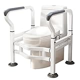 Mobile Toiletten Aufstehhilfe Toilettenstützgestell für ältere oder Behinderte Kohlenstoffstahl Behindertengerechte WC Haltegriff Sicherheitsgestelle Höhe und Breite Verstellbar(Size:Glatter Boden)
