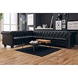 Irfora Ecksofa Polstersofa Stoffsofa Schlafzimmersofa Chesterfield Ecksofa 6-Sitzer Kunstleder Schwarz