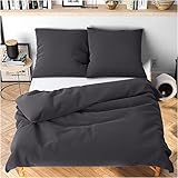 Wolkenfeld Bettwäsche 200x200 grau anthrazit - kuschlig weich & bügelfrei - 1x Bettbezug + 2X Kissenbezug 80x80