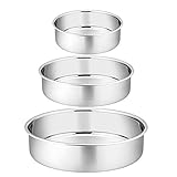 TEAMFAR Backform Rund 3er Set, Runde Kuchenform Kuchenbackform aus Edelstahl, Ø 10/16/20 cm, gesund & ungiftig, Hochglanzpoliert, leicht zu reinigen und spülmaschinenfest