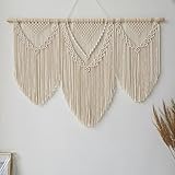 Hibisaws Makramee 110cm (W) x 82cm (H) Wandteppich Boho, Große, Handgewebt, Schlafzimmer Wanddeko ，Balkon Dekoration Wand, Wanddekoration, Geschenk für Frauen (B)