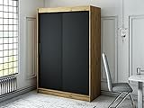 MINIO go for it - Schiebetürenschrank LETO I 150x200x62 cm I 2 Stangen und Einlegeböden I Kleiderschrank aus Laminierter Platte I Farbe Artisan Eiche und Schwarz Matt I Aluminiumführungen