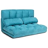 RELAX4LIFE Schlafsofa mit Bettfunktion, Schlafsessel mit 6 Stufen Verstellbarer Rückenlehne, Bodensofa inkl. 2 Kissen, 3 in 1 Klappsofa, belastbar bis zu 150 kg, für Wohnzimmer Schlafzimmer(Blue)