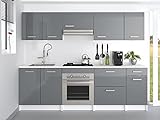 Vente-unique Küchenzeile - 240 cm - 8 Schrankelemente - Grau & Weiß - TRATTORIA