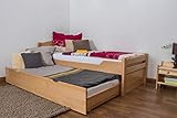 Einzelbett/Funktionsbett 'Easy Premium Line' K1/h Voll inkl. 2. Liegeplatz und 2 Abdeckblenden, 90 x 200 cm Buche Vollholz massiv Natur