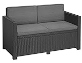 Allibert by Keter' Gartenlounge Sofa Victoria, graphite/grau , 2-Sitzer, inkl. Sitz- und Rückenkissen, Kunststoff, flache Rattanoptik', 129 x 63 x 77 cm