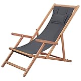 vidaXL Holz Liegestuhl Stoff Grau Sonnenliege Strandliege Gartenliege Liege