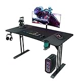 HLONONE Gaming Tisch 160 x 70cm, Ergonomischer Computertisch aus Kohlefaser, Robuster und Stabiler Gaming Schreibtisch, PC Tisch mit Kopfhörerhaken und Getränkehalter, Schwarz