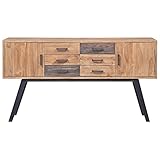 Susany Beistellschrank mit 6 Schubladen und 2 Türen Wohnzimmerschrank Sideboard Kommde Nachtschrank Nachtkonsolen Holzschrank Mehrzweckschrank 140 x 30 x 75 cm Massivholz Teak