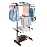 Greensen Wäscheständer Turm, Turmwäscheständer Turmtrockner Klappbar Wäscheständer Fahrbar Wäschespinne auf Rollen mit 3 Etagen Strapazierfähig 170x76x50cm