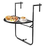 Herrselsam Balkonhängetisch klappbar Balkontisch zum Einhängen Balkon Hängetisch 3-Fach höhenverstellbarer Klappbarer Tisch BxT: 62 x 40 cm für Balkon Geländer Schwarz Rattan-Optik