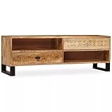 JUNZAI TV-Schrank, Fernsehtisch, Tv Lowboard, Fernsehschrank, Tv Bank, Tv Table, Tv Kommode, Mangoholz Massiv 120 x 30 x 40 cm