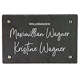 LAUBLUST Türschild personalisiert - Schiefer - ca. 30x20 cm - Schwarz - Hochzeitsgeschenke für Brautpaar - Terassendeko Outdoor - gravierter Namensschild Haustür - Willkommen Schild