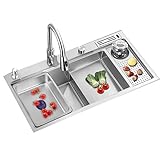Küchen Neues Küchenspülbecken Zur Hausrenovierung Großes Gemüsewaschbecken Restaurantspüle Aus Edelstahl Multifunktionales Aufsatzwaschbecken Küchenspülen (Color : Silver, S : 82 * 45 * 22cm)
