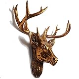 YHRJ Hirschköpfe deko Hirschkopf Wanddeko Gold,Hirschkopf Deko Groß Wand,Europäischer Retro-Hirschkopf, Bar-Wandskulptur, Umweltfreundliches Harz, Bronze/Gold (Color : Gold, Size : 74 * 78CM)