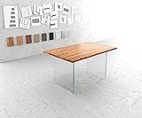 DELIFE Esszimmertisch Edge Akazie Natur 140x90 Glas Live-Edge Gestell: Glas
