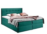 Stylefy Boxspringbett Chester Velours ROYAL Velvet Türkis 160x200cm, Bonellfederung, mit Topper, Zweiteilige Unterbox, H3