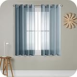 MRTREES Voile Gardinen Vorhang halbtransparent kurz mit Ösen in Leinenoptik Stores Gardinen Schals für Wohnzimmer Schlafzimmer Kinderzimmer Dunkelblau 137×140cm (H×B) 2er Set