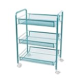 Rollwagen Küchenwagen Servierwagen 3-stufiger Küchen-Aufbewahrungswagen Aus Kohlenstoffstahl, Badezimmerregal, Metall-Rollwagen Mit Rädern, Lagerregalwagen Küchenrollwagen Regalwagen ( Color : Blu , S