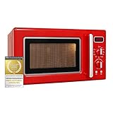 Exquisit Retro Mikrowelle RMW720-3GDIG rot | 20 Liter | 1000 Watt Grill | Digitale Anzeige | Rot | Drehteller | Retro Style | Mikrowelle | Innenbeleuchtung | inkl. Zubehör | Auftau-Programm