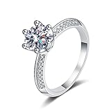 Banemi Metallring Hochzeit, Silberring 925 Damen Weißes Gold 1ct Moissanit Runden Verlobungsring Größe 60 (19.1)