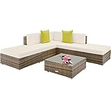 TecTake 800888 Aluminium Polyrattan Lounge, Sitzgruppe mit Glastisch, Sofa Tisch Set, für Garten, Balkon und Terrasse, inkl. Kissen (Natur | Nr. 403745)