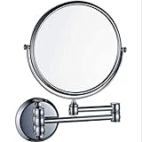 FUDGIO Wandmontierter Make-up-Spiegel, 360 Grad drehbar, Schminktisch, Spiegel, Kosmetikspiegel mit 3-facher Vergrößerung, rund (Farbe: Silber, Größe: 19,8 cm)