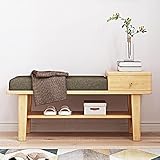 ZZenSmot Modern Prämie Massivholz Leinen Aus Baumwolle Gepolstert Mit Schublade Sitzbank Schuhregal Schuh-Sitz Für Lebend Zimmer Schlafzimmer Eingangsbereich Korridor-B 100x38x48cm(39x15x19inch)