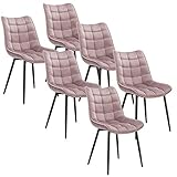 WOLTU 6 x Esszimmerstühle 6er Set Esszimmerstuhl Küchenstuhl Polsterstuhl Design Stuhl mit Rückenlehne, mit Sitzfläche aus Samt, Gestell aus Metall, Rosa, BH142rs-6