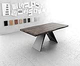 DELIFE Esszimmertisch Edge Akazie Platin 180x90 XL V-Gestell Flachstahl Schwarz Live-Edge Gestell: V-Gestell Flach Metall