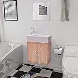 KRHINO Mehrzweck-Beistellschrank, Schlafzimmer, Möbel- und Waschbecken-Set, 3-teilig, Beige, kompakte Größe + minimalistisches Design, platzsparend, für das Waschbecken im Badezimmer