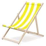 Outentin Liegestuhl Holz Klappbar - Sonnenliege - Premium Beach Chair Groß - für Garten, Balkon und Strand - Modernes Design - Strandliege Holz Klappbar – Bis zu 130 kg Motiv Gelber Streifen