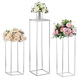 Nuptio Silberne Vase für Hochzeit Tafelaufsätze - 3 Stück Hohe Metallvasen Blumenständer Hochzeiten Party Boden Säule Display Ständer für Haus Wohnzimmer Dekorationen(60cm/80cm/100cm)