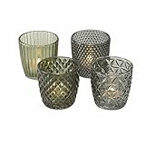 Glas Teelichthalter transparent grün - 4er Set / 7 cm - Deko Windlicht Retro Tischdeko Teelicht Halter