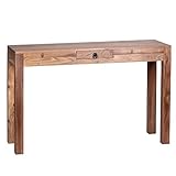 Wohnling Konsolentisch Massivholz Akazie Konsole mit 1 Schublade Schreibtisch 120 x 40 cm Landhaus-Stil Sideboard Modern Massiv dunkel-braun Echt-Holz Natur Anrichte PC-Tisch Sekretär Tisch Flur