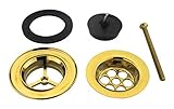 ATCO® Universalventil für Abfluss Ablaufventil Ablaufgarnitur Ablauf mit Stopfen Stöpsel 1 1/4' x 60 mm Waschbecken Waschtisch Bad Gäste-WC vergoldet Sieb gold