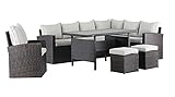 Mandalika Garden Hohe Dining Poly Rattan Lounge inkl. einem Sessel und Zwei Hocker Milos XL braun auch spiegelverkehrt nutzbar