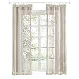 Topfinel 2er Set Gardinen mit Kräuselband Vorhang Vorhänge transparent für Wohnzimmer Schlafzimmer Fenster Gardine 140x225cm (BxH) Beige