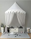 Hayisugal Betthimmel für Kinder Babys Bett Kuppel Hängende Moskiton für Schlafzimmer Kinderzimmer Spielzelte Deko… (Weiß+Quaste+Chiffon, L (145 x 70 cm))