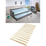 Bettsofa | Schlafsofa | Schlafcouch | Gästebett|Funktionsbett ausziehbar mit Stauraum | Bett Malte + Lattenrost – Rolllattenrost – 90 x 200 cm – Bettrost – Holzlatten – Kiefer Massivholz – Stärke 18mm