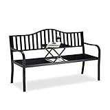 Relaxdays Gartenbank mit Klapptisch, 3-Sitzer, integrierte Tischablage, robuste Sitzbank, HBT: 90x150x57,5 cm, schwarz
