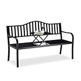 Relaxdays Gartenbank mit Klapptisch, 3-Sitzer, integrierte Tischablage, robuste Sitzbank, HBT: 90x150x57,5 cm, schwarz