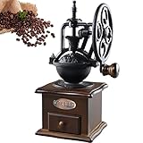 AXNI Manuelle KaffeemüHle Aus Gusseisen, KaffeemüHle Mit Handkurbel Im Retro-Stil, Holzschublade/Einstellbare Dicke, KaffeebohnenmüHle