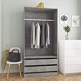 JUNZAI Kleiderschrank, Schlafzimmerschrank, Kleiderschränke, Garderobenschrank, Haushaltsschrank, Ordnungssystem Kleiderschrank, Betongrau 100×50×200 cm Spanplatte