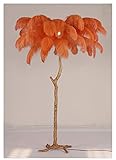MUZIZY Stehlampe Stehlampen Dekorative helle Stehlampe mit buntem Federdesign Moderne Harzlampe 160 cm Stehlampe (Lampenschirmfarbe: Orange) Happy Many Times