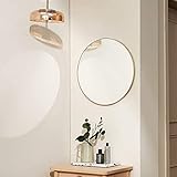 NEVKA 24-Zoll-runder Wandspiegel, schwarzer großer runder Spiegel, runder Badezimmerspiegel mit Metallrahmen für Schlafzimmer, Wohnzimmer (Color : Gold, Size : 80cm(31.5inch))