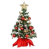 SOIMISS Mini Weihnachtsbaum mit Lichterkette Stern und Kugeln Kleiner Tannenbaum Beleuchtet Weihnachten LED Beleuchtung Christbaum Tischdeko Weihnachtsdeko Baum Kinder